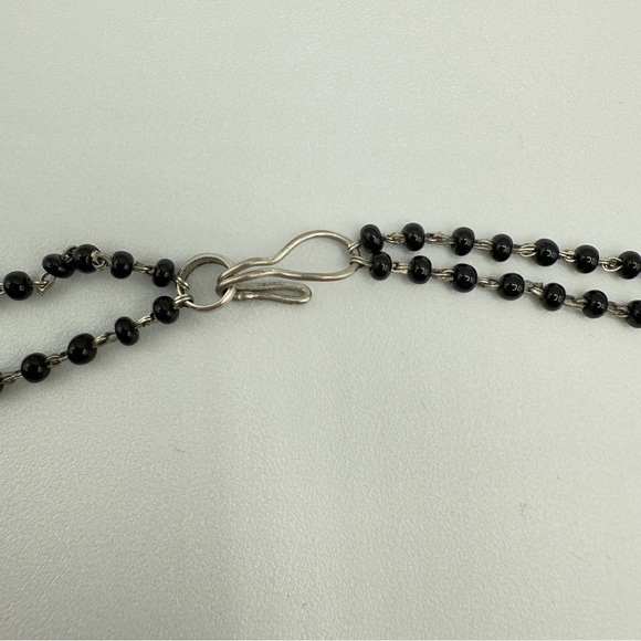 Dainty Necklace with Black Beaded Chain and CZ studded Asymmetrical Pendant - Picture 10 of 13